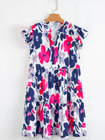 Printed Notched Neck Flutter Sleeve Mini Dress - Ladyez