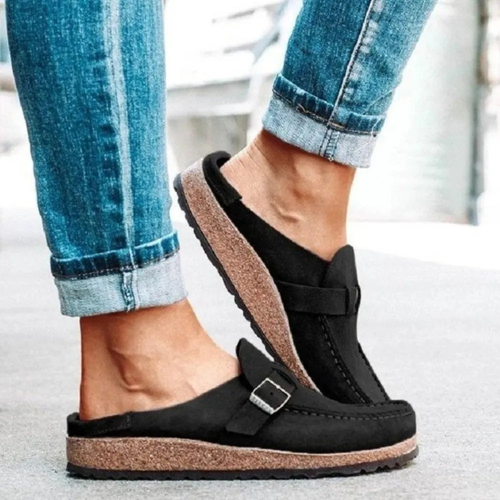 Round Toe Low Heel Buckle Loafers - Ladyez