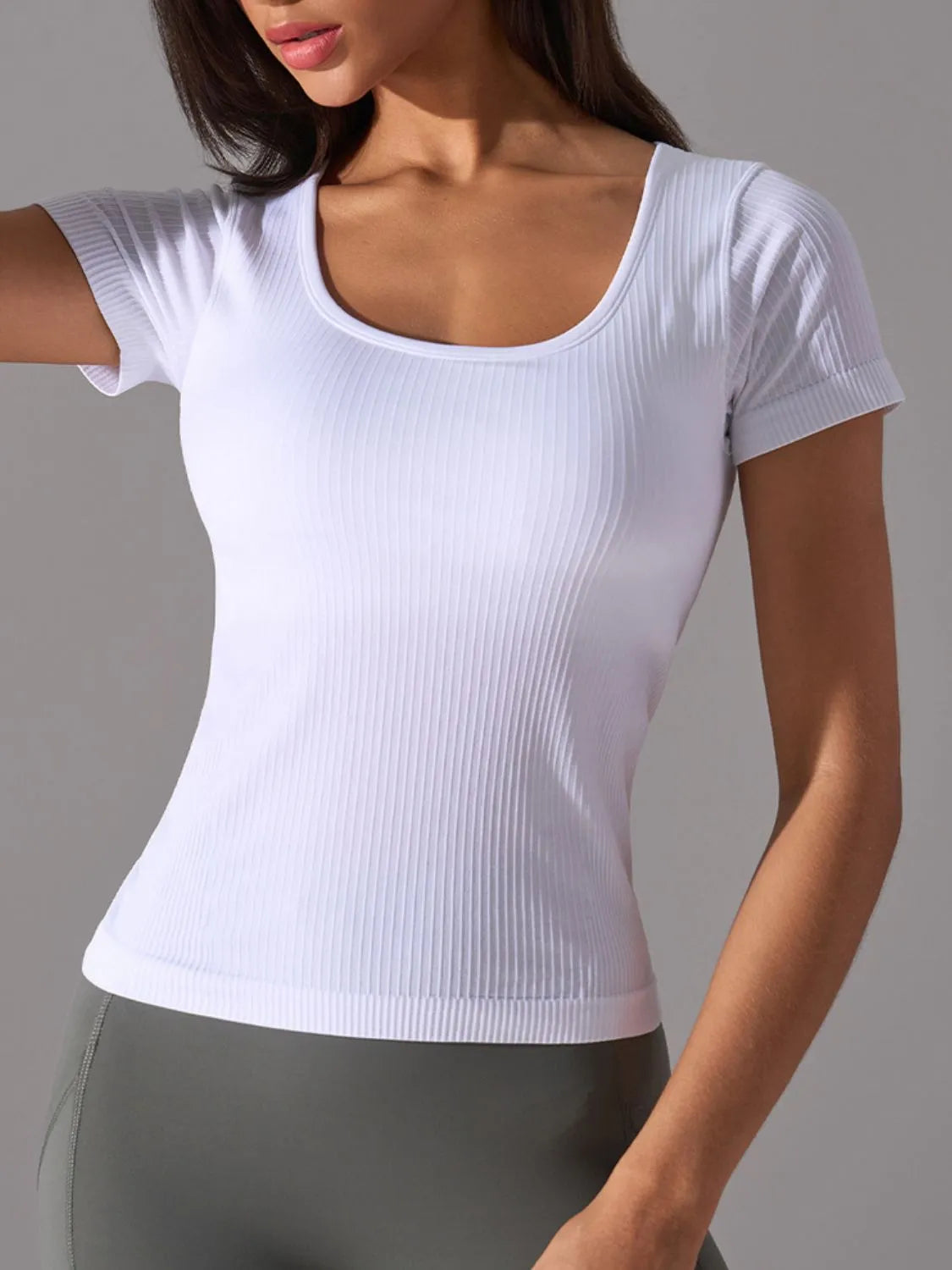 Square Neck Active T-Shirt with Detachable Chest Pads - Ladyez