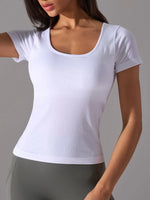 Square Neck Active T-Shirt with Detachable Chest Pads - Ladyez