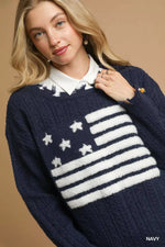 Umgee Distressed American Flag Sweater