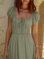 Smocked Waist Puff Sleeve Maxi Dress
