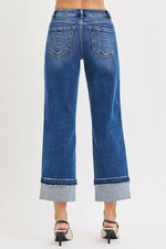RISEN Mid Rise Ankle Straight Jeans with Cuffed Hem