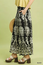 Umgee Border Print Wide Leg Pants