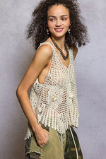 POL Openwork V-Neck Crochet Tank