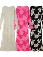 Floral Flounce Sleeve Round Neck Dress
