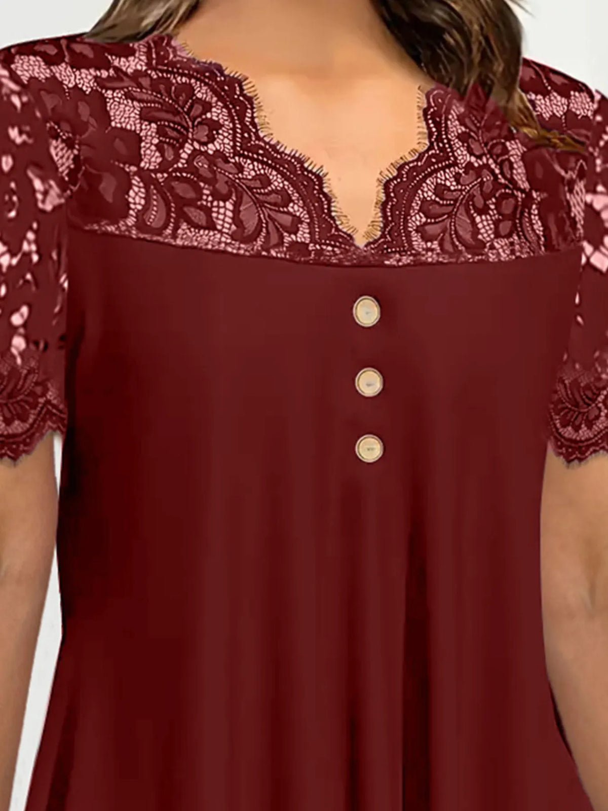 Lace Panel Short Sleeve Blouse - Ladyez
