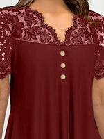 Lace Panel Short Sleeve Blouse - Ladyez