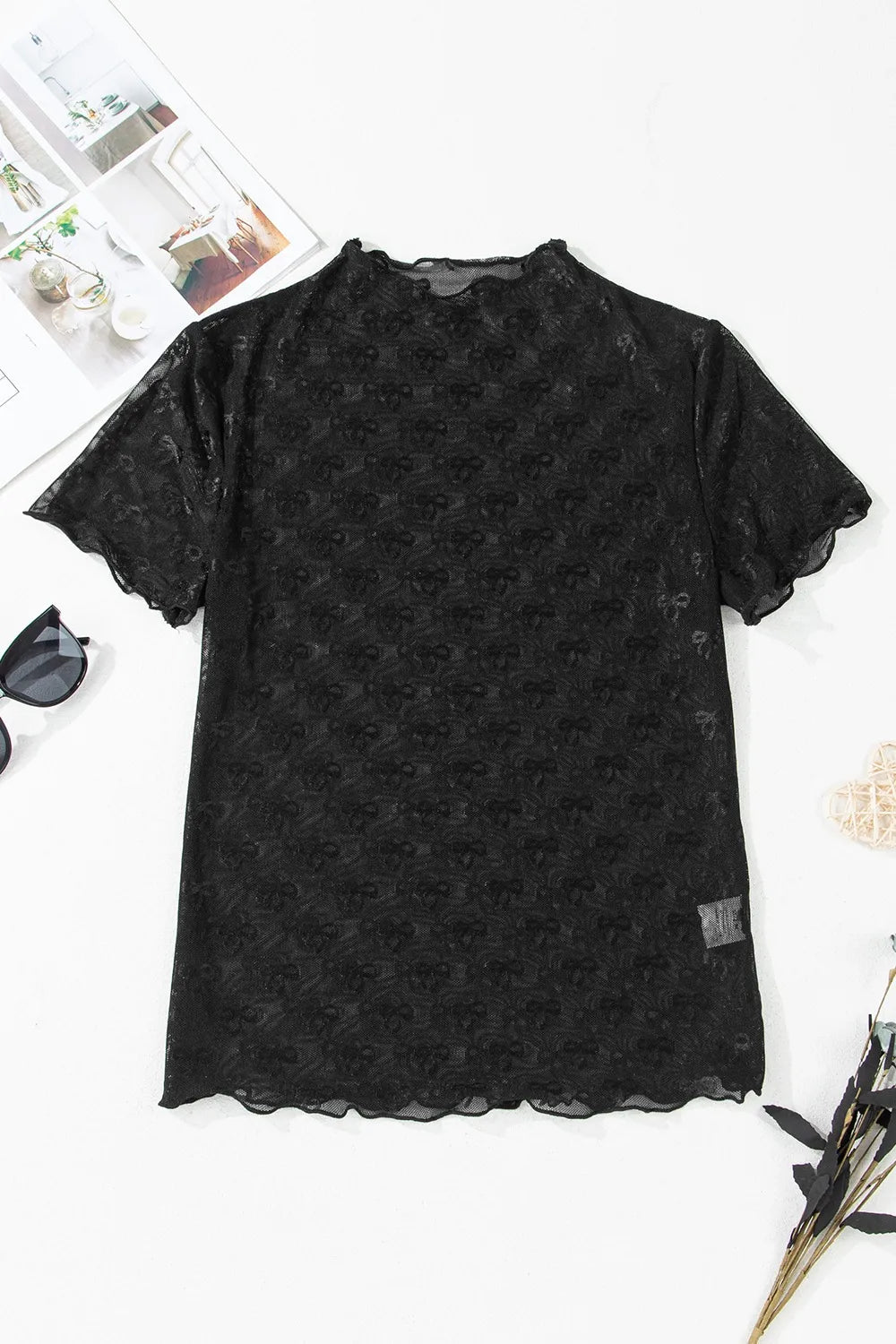 Sheer Mesh Short Sleeve Top - Ladyez