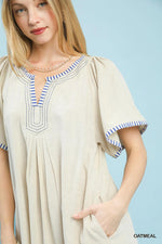 Umgee Linen Trim Tunic Dress