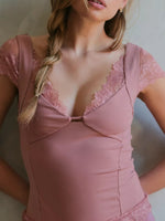 Lace Detail V-Neck Cap Sleeve Top - Ladyez