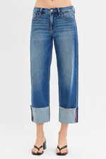 RISEN Full Size Tummy Control Mid Rise Crop Wide Cuffed Jeans Plus Size - Ladyez