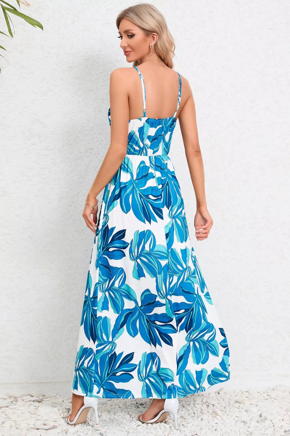 Printed Surplice Maxi Cami Dress - Ladyez