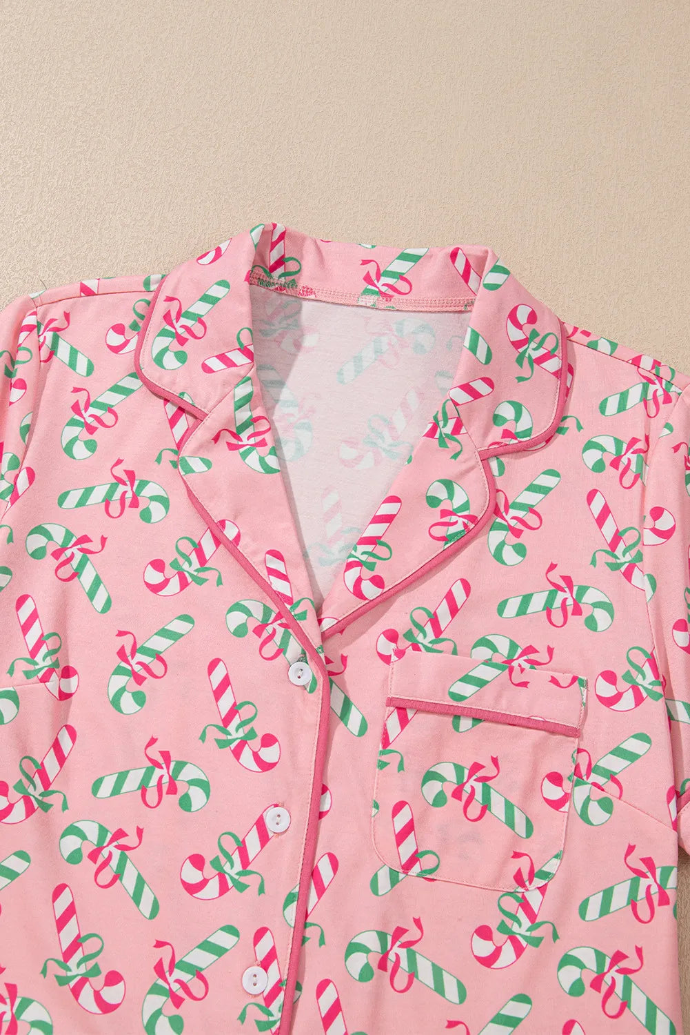 Candy Cane Collared Neck Top and Shorts Lounge Set - Ladyez