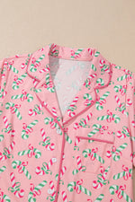 Candy Cane Collared Neck Top and Shorts Lounge Set - Ladyez