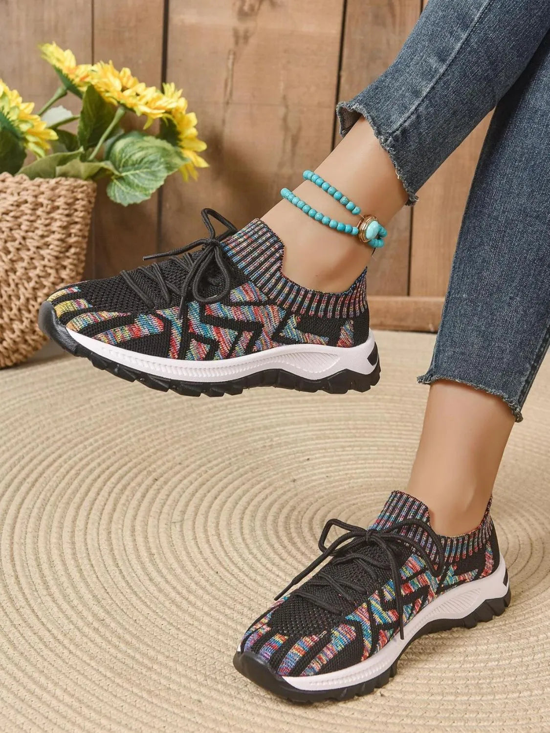 Mesh Knit Lace Up Athletic - Ladyez