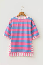 Stripe Exposed Seam Contrast Patchwork Oversized Top