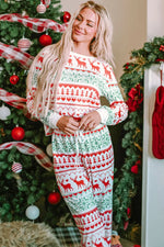 Christmas Element Round Neck Top and Pants Lounge Set - Ladyez