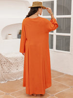 Plus Size Tie Neck Long Sleeve Slit Dress - Ladyez