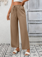 Casual Drawstring Wide Leg Pants