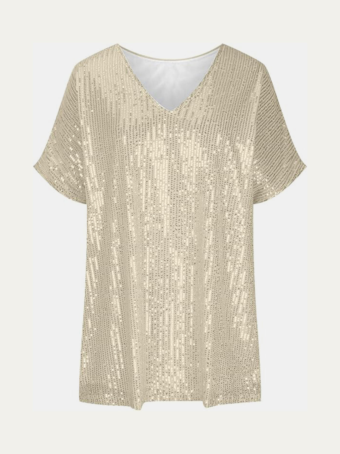 Full Size Sequin V-Neck Short Sleeve Top - Ladyez