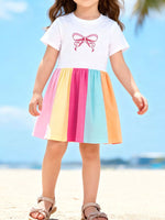 Children's Color Block Bow Short Sleeve Dress