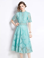 Full Size Lace Short Sleeve Midi Dress Plus Size