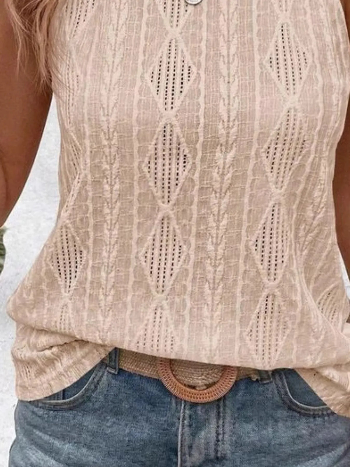 Textured Round Neck Tank - Ladyez