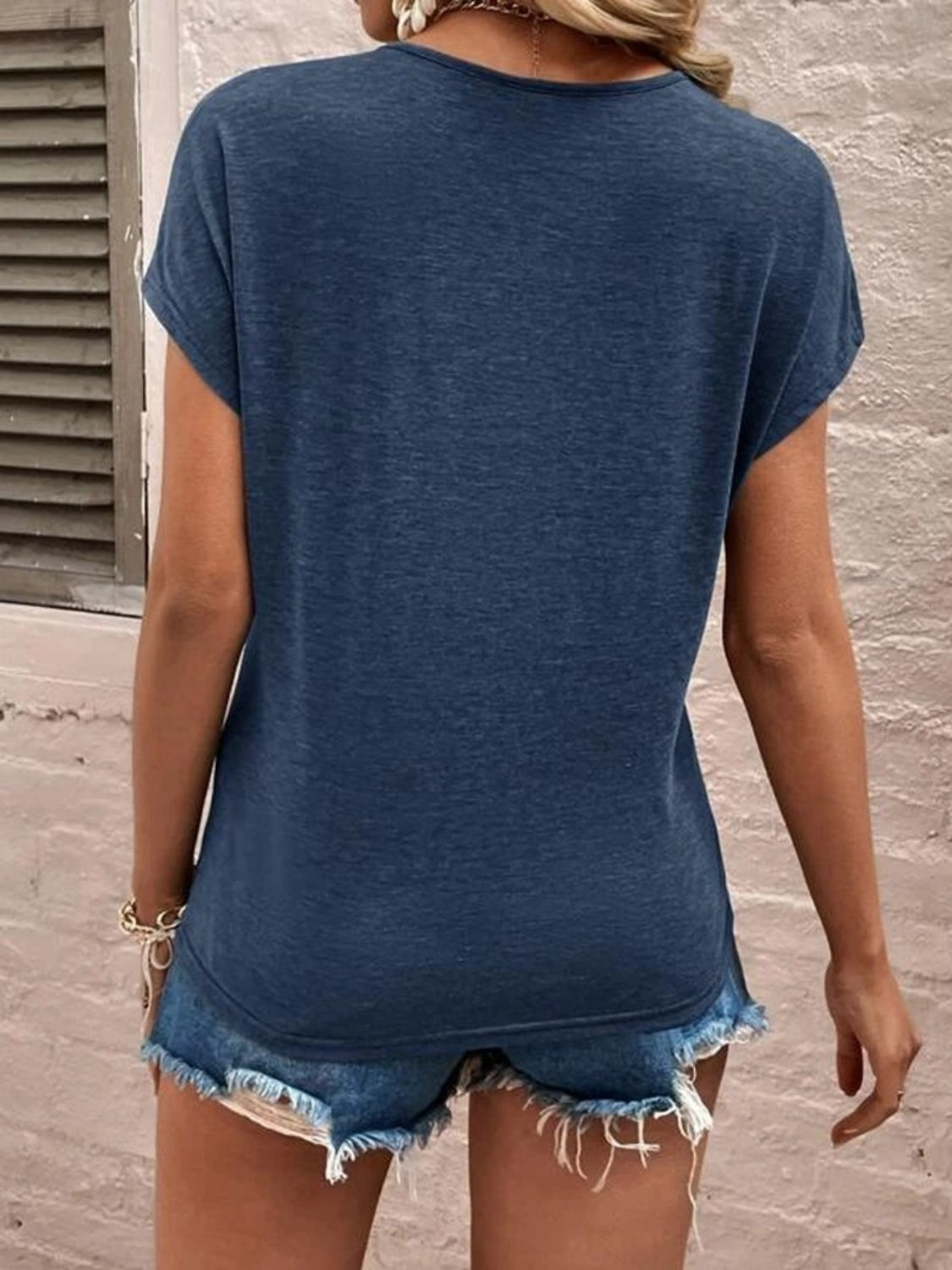 Full Size Lace Detail V-Neck Short Sleeve T-Shirt - Ladyez
