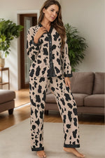 Button Up Long Sleeve Top and Pants Lounge Set - Ladyez