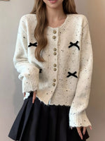 Bow Button Up Ribbed Hem Cardigan