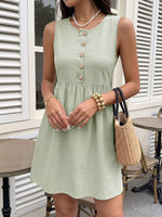 Sleeveless Button-Front A-Line Dress