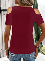 Cold Shoulder T-Shirt with Metal Ring Detail - Ladyez