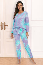 Tie-Dye Top and Drawstring Pants Lounge Set - Ladyez