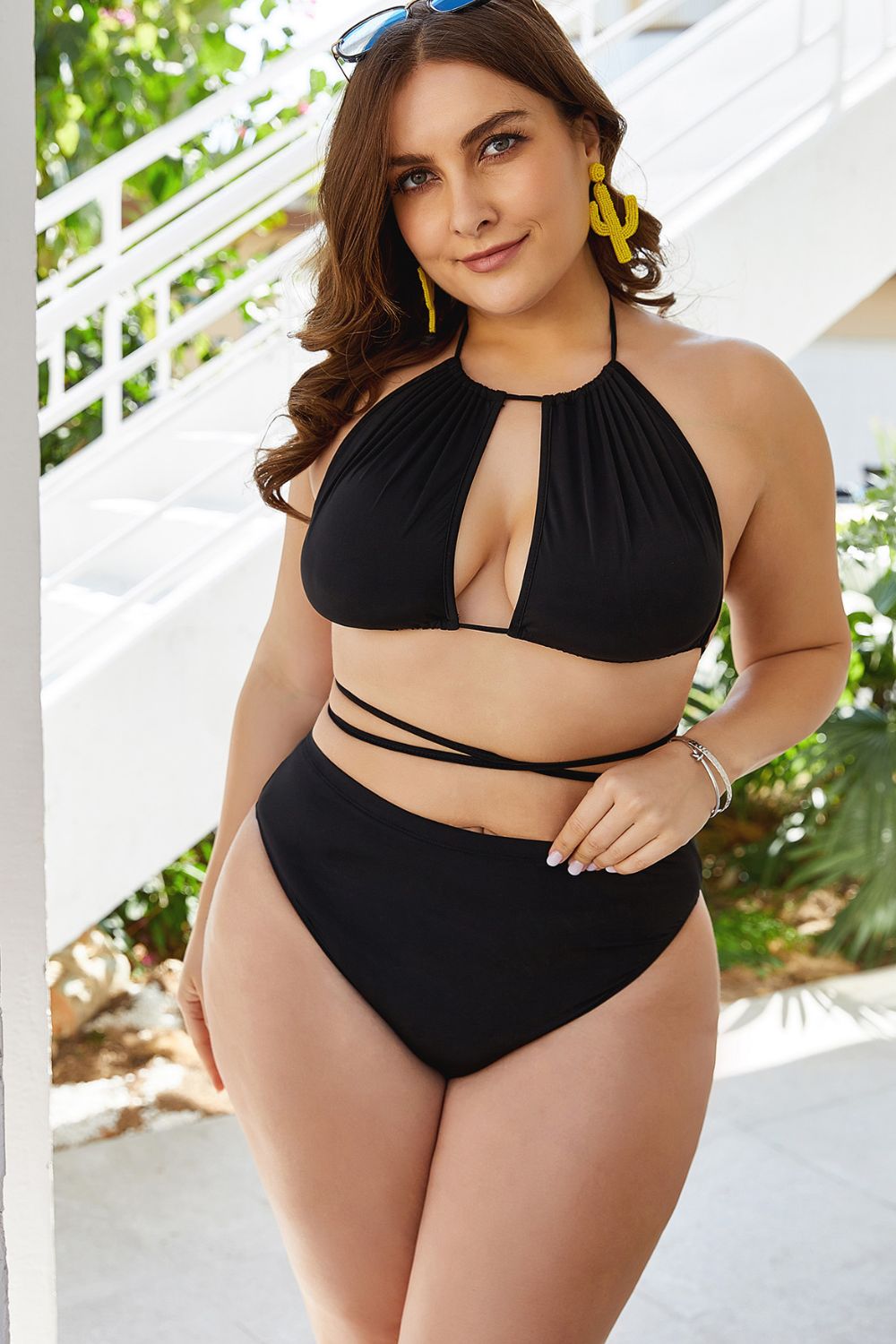 Plus Size Cutout Tied Backless Bikini Set - Ladyez