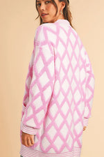 Geometric Open Front Long Sleeve Cardigan