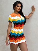 Chevron Knit Short Sleeve Sweater Dress