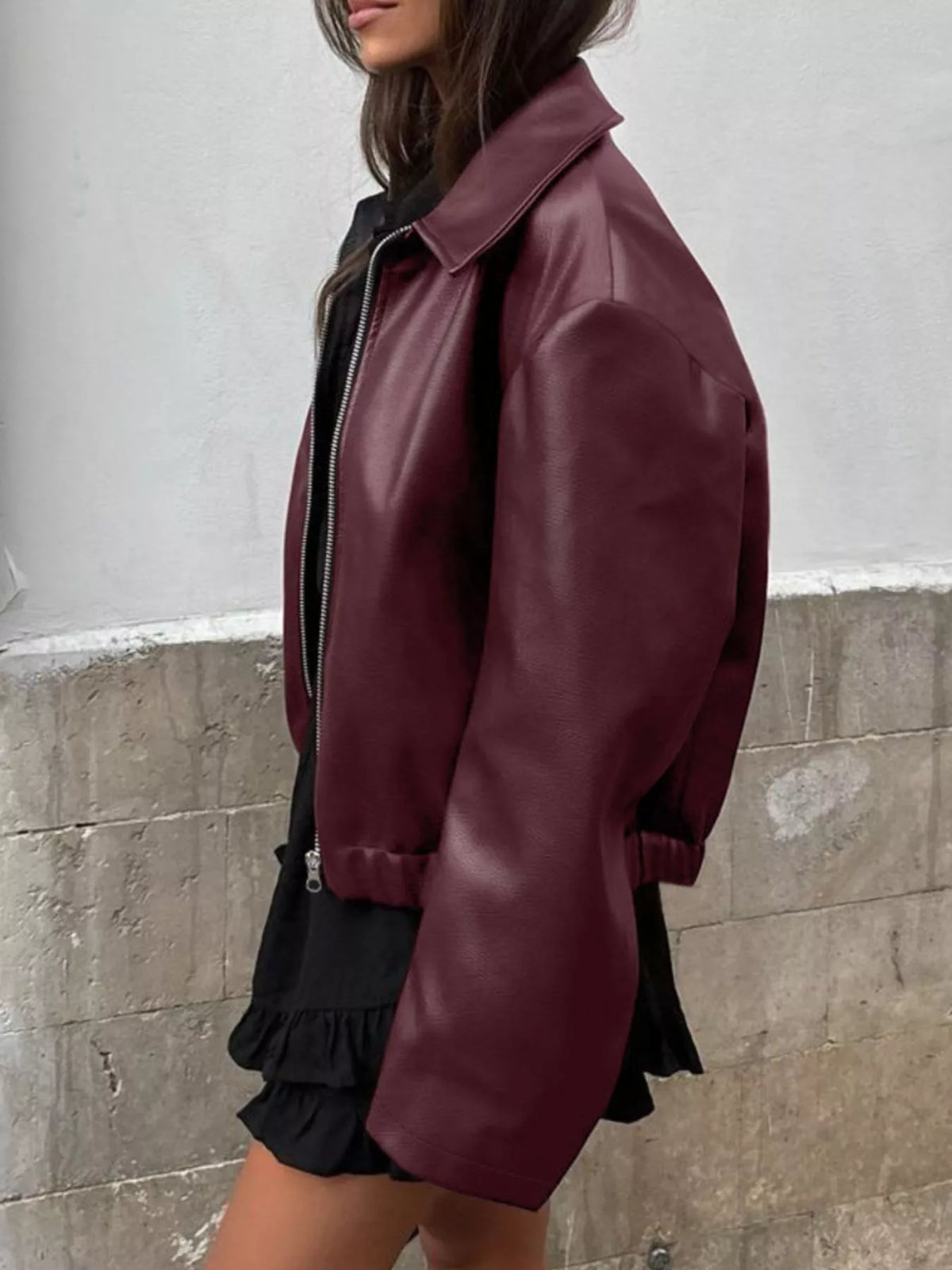 Faux Leather Zip Up Jacket