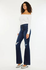 Kancan Button Fly High Rise Distressed Flare Jeans - Ladyez