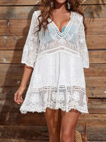 Lace Detail Plunge Cover-Up Dress - Ladyez