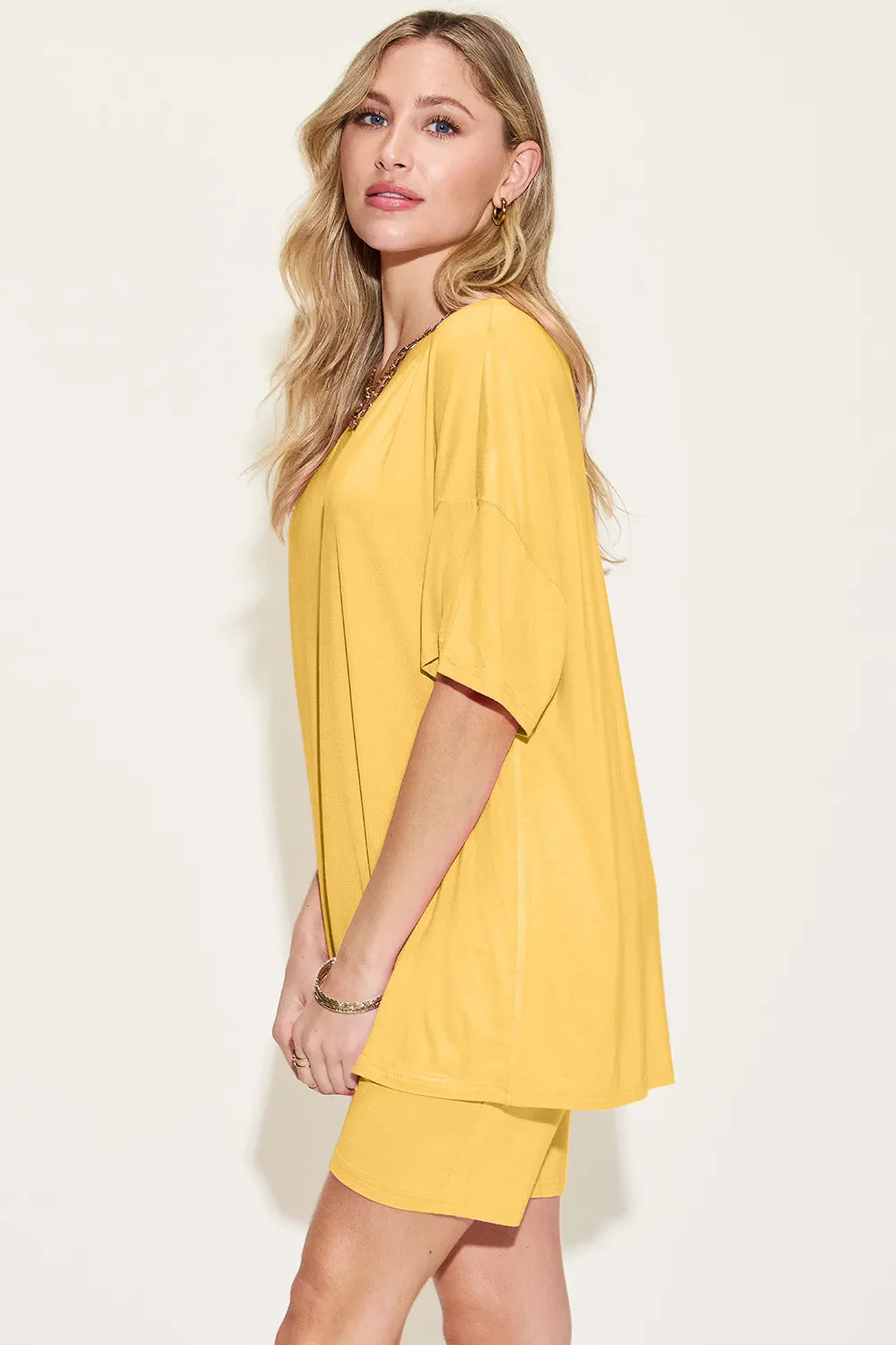 Basic Bae Bamboo Full SizeV-Neck Drop Shoulder T-Shirt and Shorts Set
