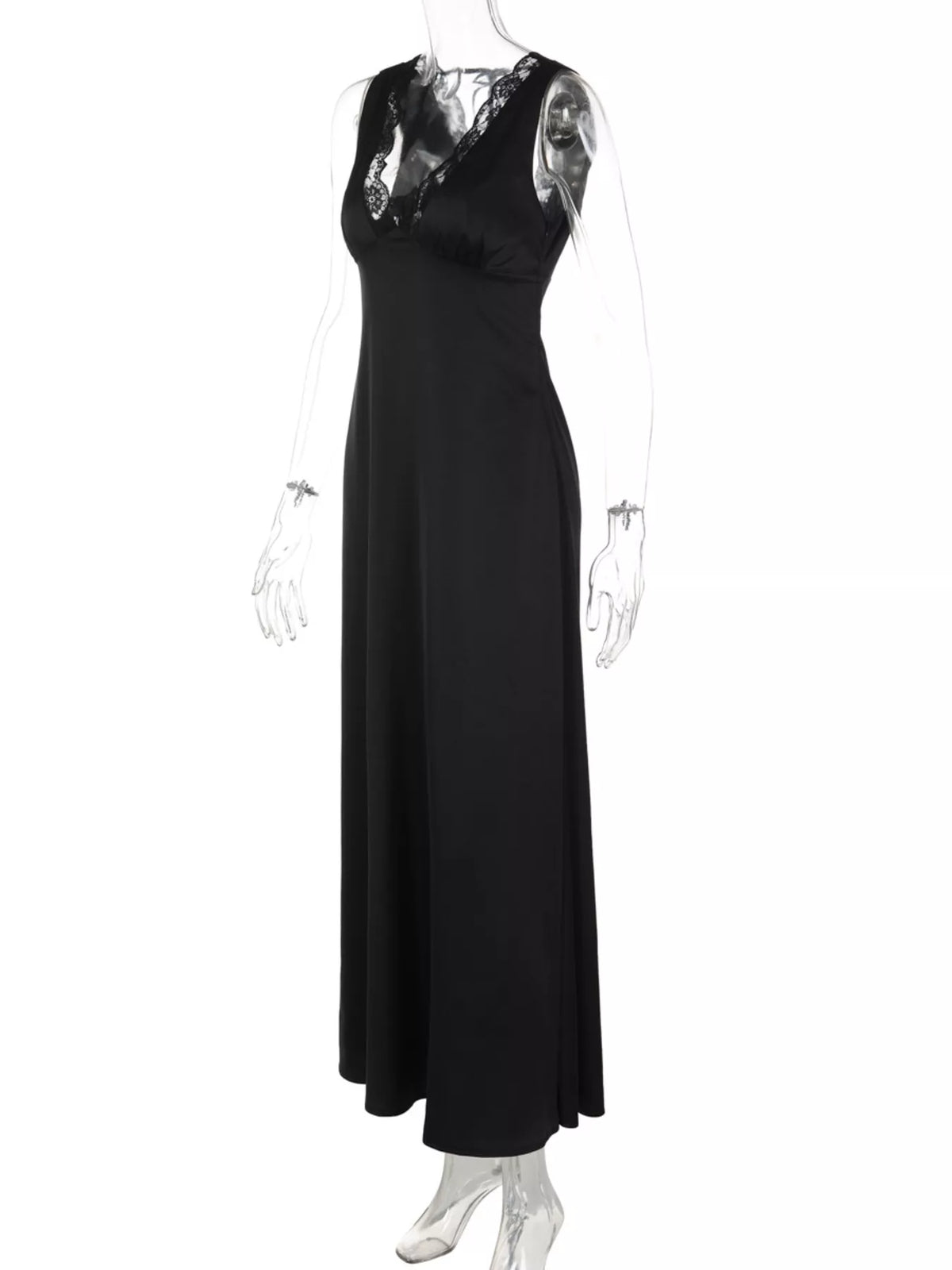 Lace Trim V-Neck Sleeveless Maxi Dress