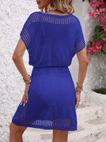 Openwork V-Neck Short Sleeve Cover-Up Dress - Ladyez