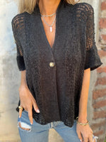 Full Size One Button Openwork Cardigan Plus Size