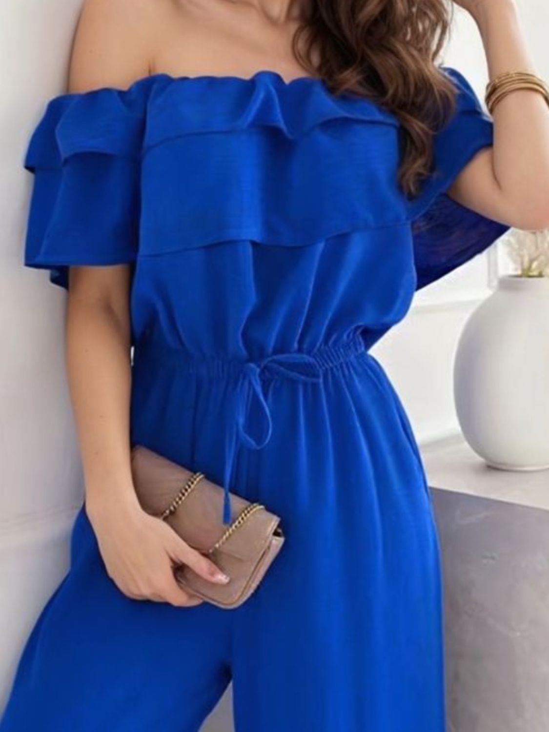 Ruffled Off-Shoulder Wide Leg Jumpsuit - Ladyez