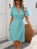 Surplice Short Sleeve Mini Dress - Ladyez