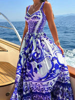 Smocked Printed Wide Strap Dress