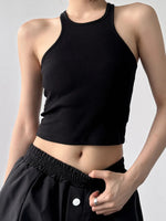 Ribbed Round Neck Crop Tank Top - Ladyez