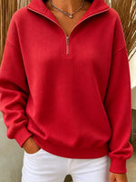 Full Size Waffle Knit Quarter-Zip Sweatshirt Plus Size