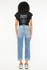 Kancan Mid Rise Distressed Boyfriend Fit Jeans - Ladyez